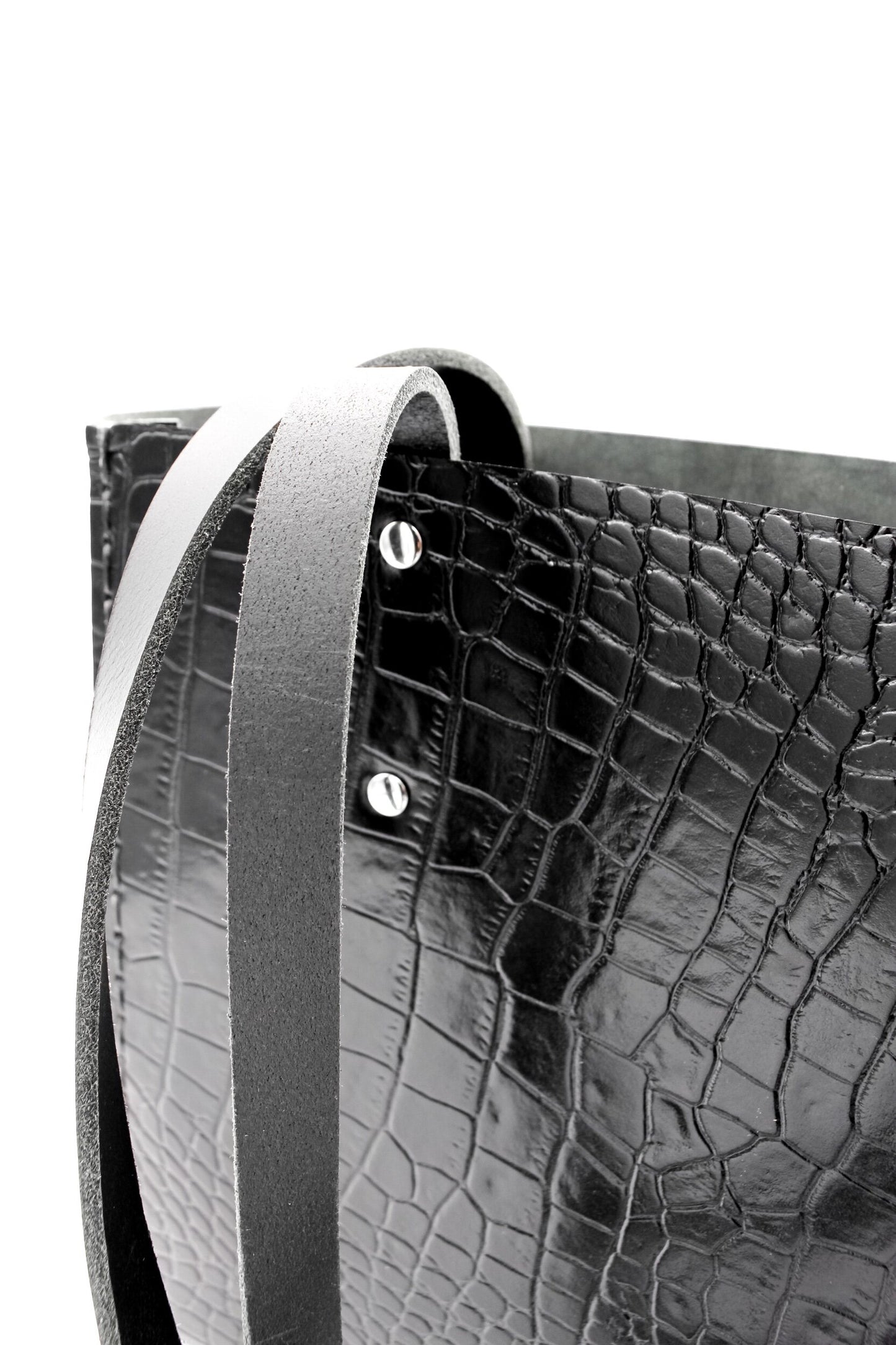 The Blanche Tote - black croc embossed