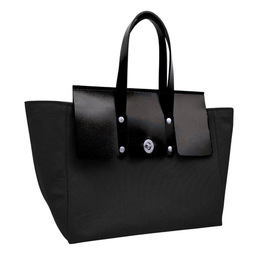 Unnamed Handbag - Black Canvas & Buffalo Black