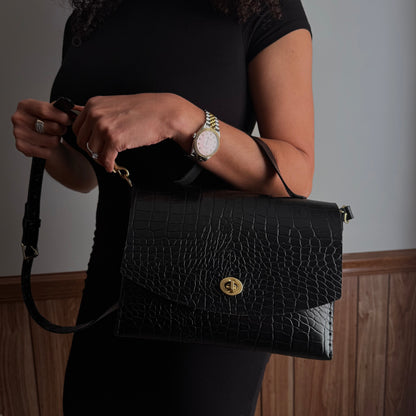 The Alexa - Black Croc Embossed