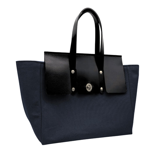 Unnamed Handbag - Navy Canvas & Buffalo Black